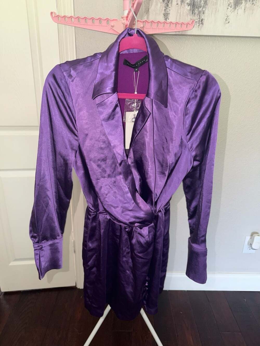 Endless Rose Long Sleeve Satin Mini Dress in Purple